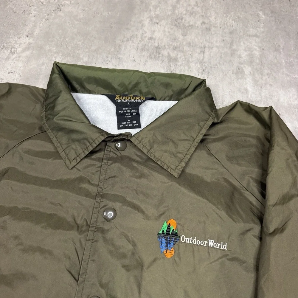 Vintage Auburn Sportswear Outdoor World Coach Jacket Olive Brown Mens Large